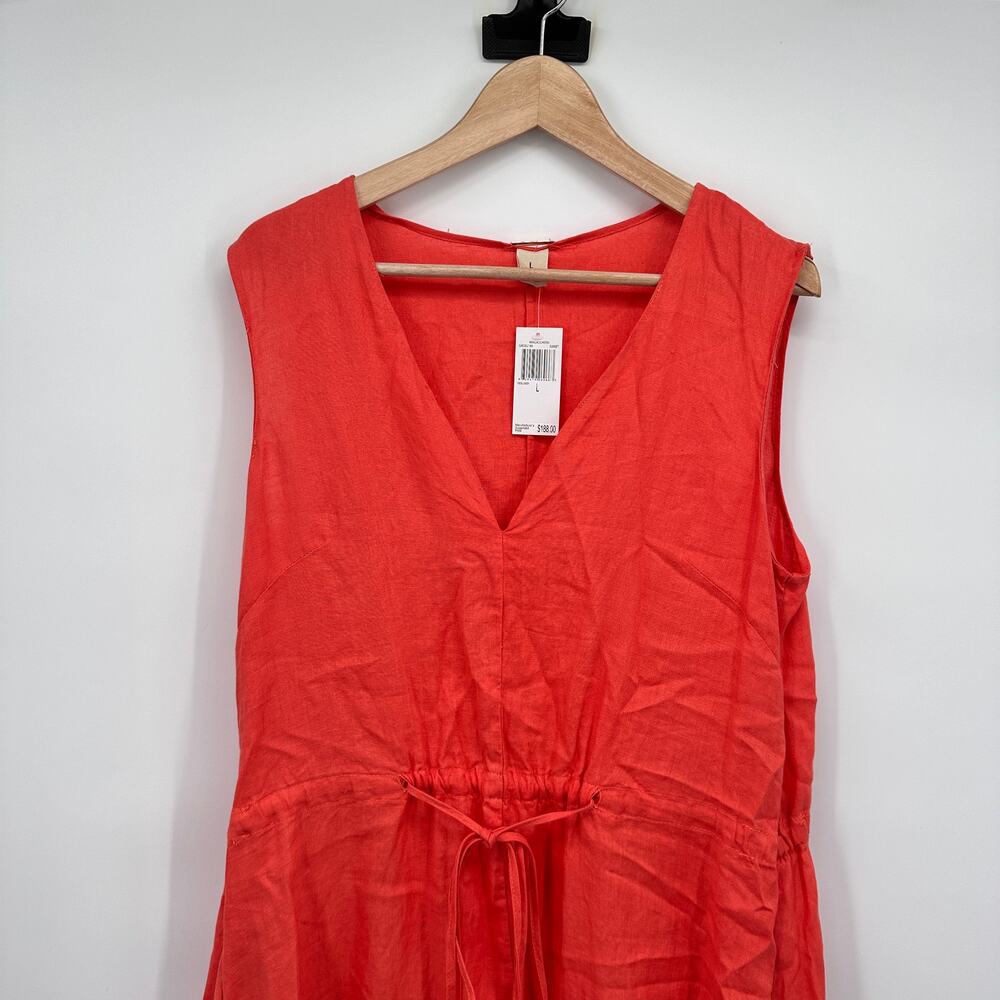 MAGASCHONI NWT Orange 100% Linen Tie Waist Midi Dress // L - Picture 2 of 11